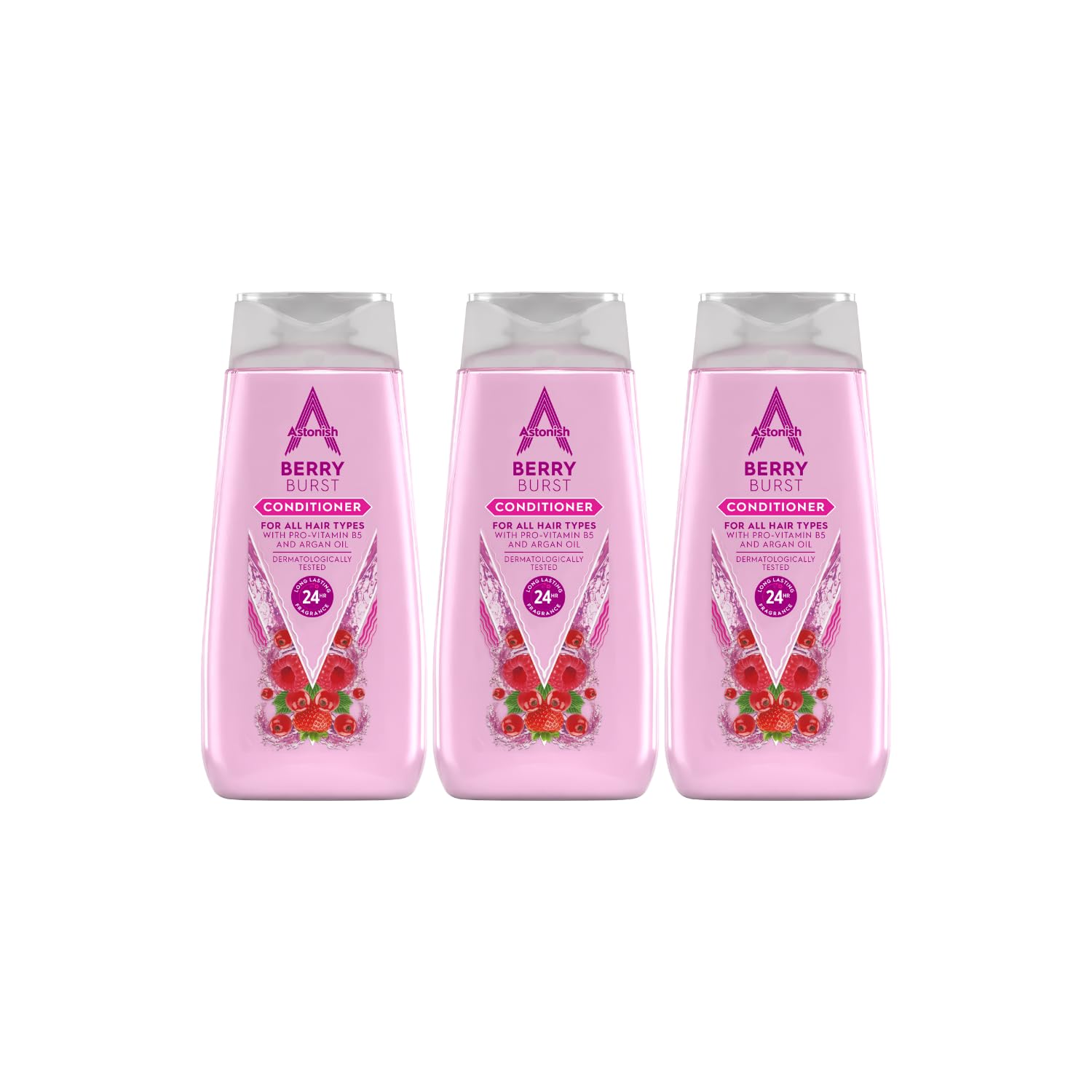 Astonish Berry Burst Conditioner with Pro-Vitamin B5 - Moisturising and Nourishing Formula - Fruity Fresh Scent - For Soft Healthy Hair - Multipack 3 x 375ml