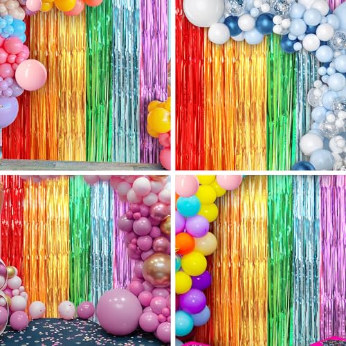 Image of Crosize 2 Pack 3.3 x 8.2 ft Rainbow Foil Fringe Curtains Party Decorations, Tinsel Curtain Backdrop for Parties, Door Streamers, Glitter Streamer Fringe Backdrop for Birthday Decoration