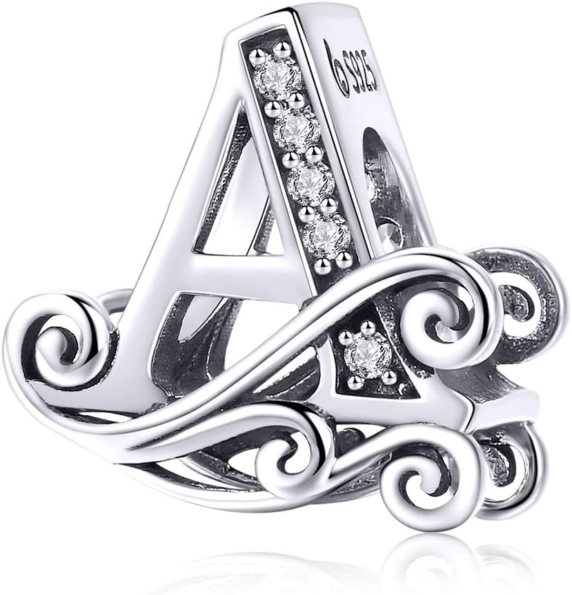 925 Sterling Silver Letter Charms for Pandora Bracelets Alphabet Initial Charms Beads Birthday Christmas Jewelry Gift for Women