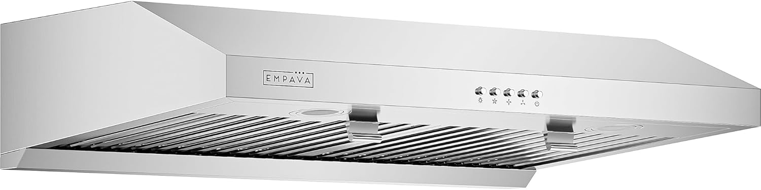 Empava Slim Range Hood 30 Inch Under Cabinet Ducted, Dual Sealed Aluminum Motor, 3-Speed, 400 CFM, Permanent Filters, Push Button Control Stainless Steel, 30 in. RH08
