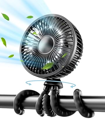 Gaiatop Baby Stroller Fan, 4000 mAh Small Clip On Portable Rechargeable Personal Handheld Fan, Battery Operated 4 Speed 360??Rotate Flexible Tripod Mini Desk Cooling Fan for Car Seat Crib Camping Traveling