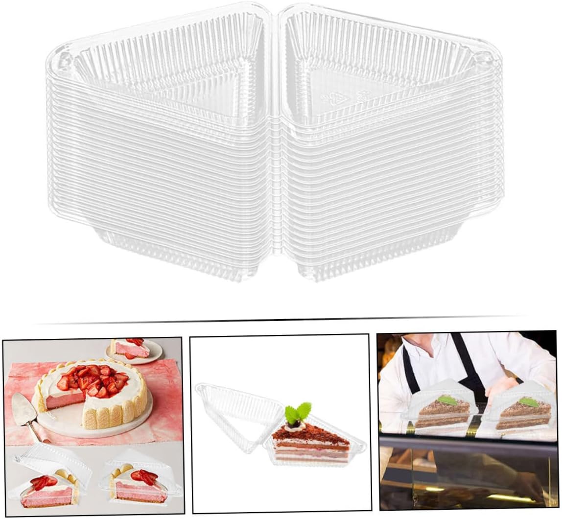 50pcs Triangular Clear Cake Carrier Boxes with Lids Food Grade Plastic Dessert Containers for Cheesecake Slices Mousse Cookies Portable and Sturdy Storage for Parties Go