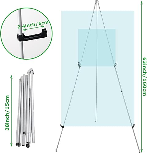 Miniatura 9 de CertBuy Paquete de 2 caballetes plegables de 63 pulgadas de acero negro caballete trípode caballete para exhibición, caballete instantáneo ajustable