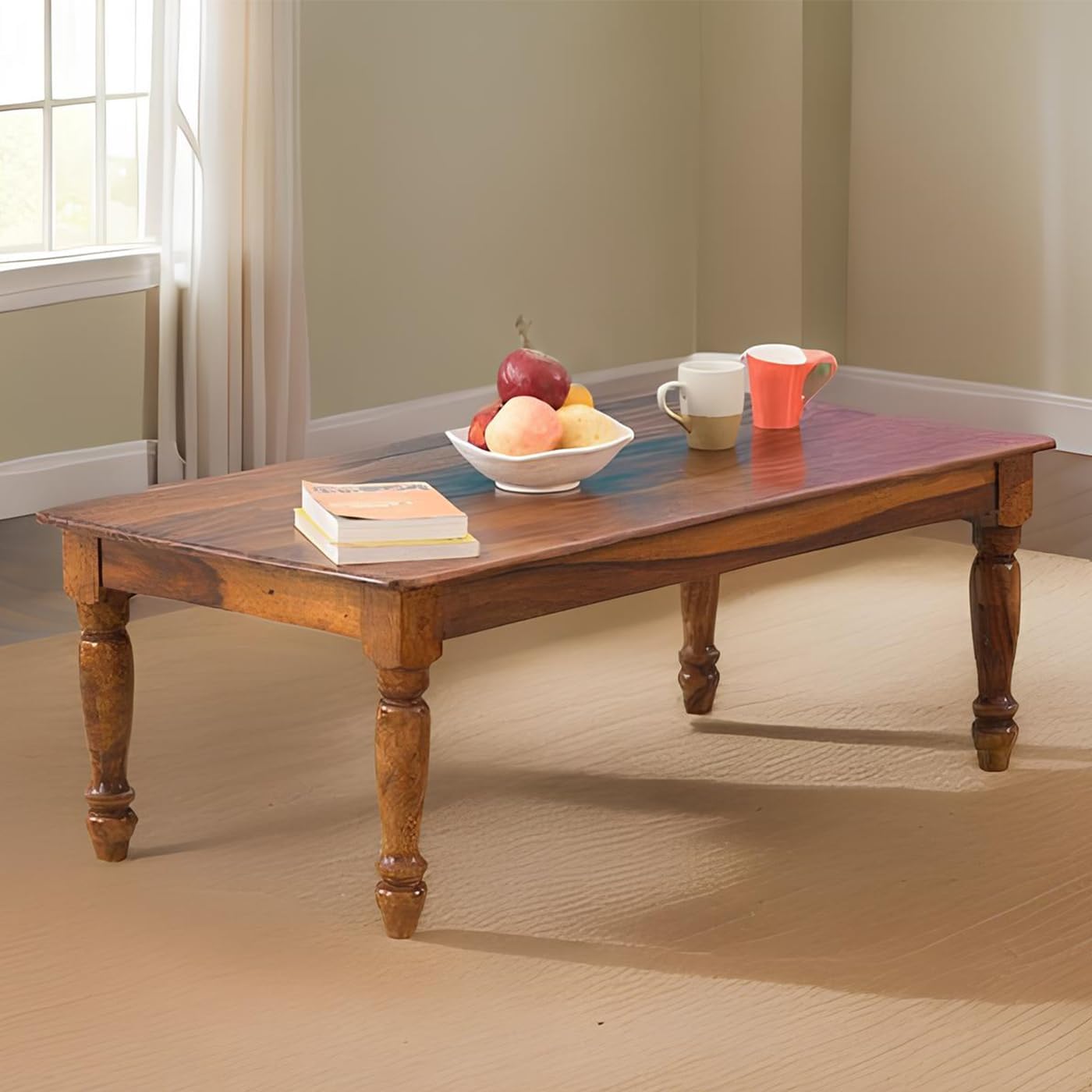 AASALIYA Sheesham Wood Rectangular Center Coffee Table | Multipurpose Wooden Teapoy for Living Room, Office & Hotel | Solid Wood Space-Saving Table | Honey Finish