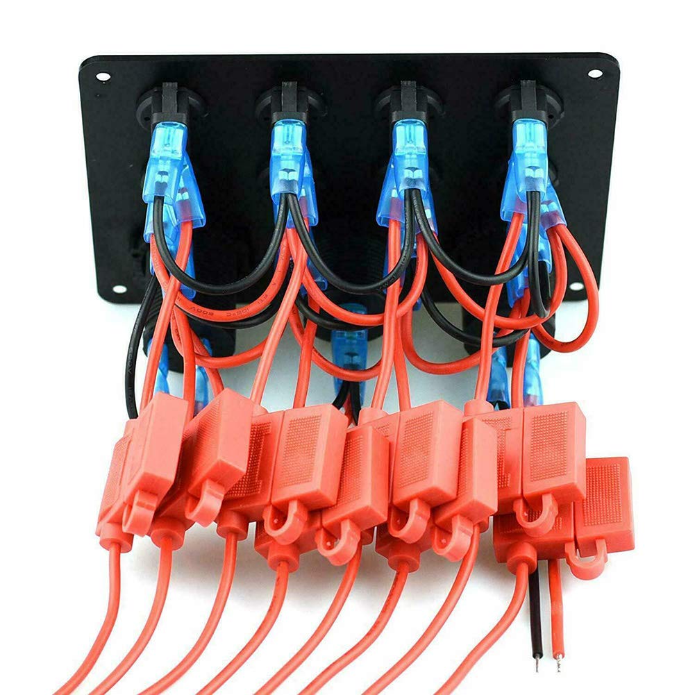 Pannello Interruttori 8 Gang con 2 USB e Voltmetro Controllo LED Rocker IP68 Impermeabile 12V / 24V per Auto, Barca e Marina
