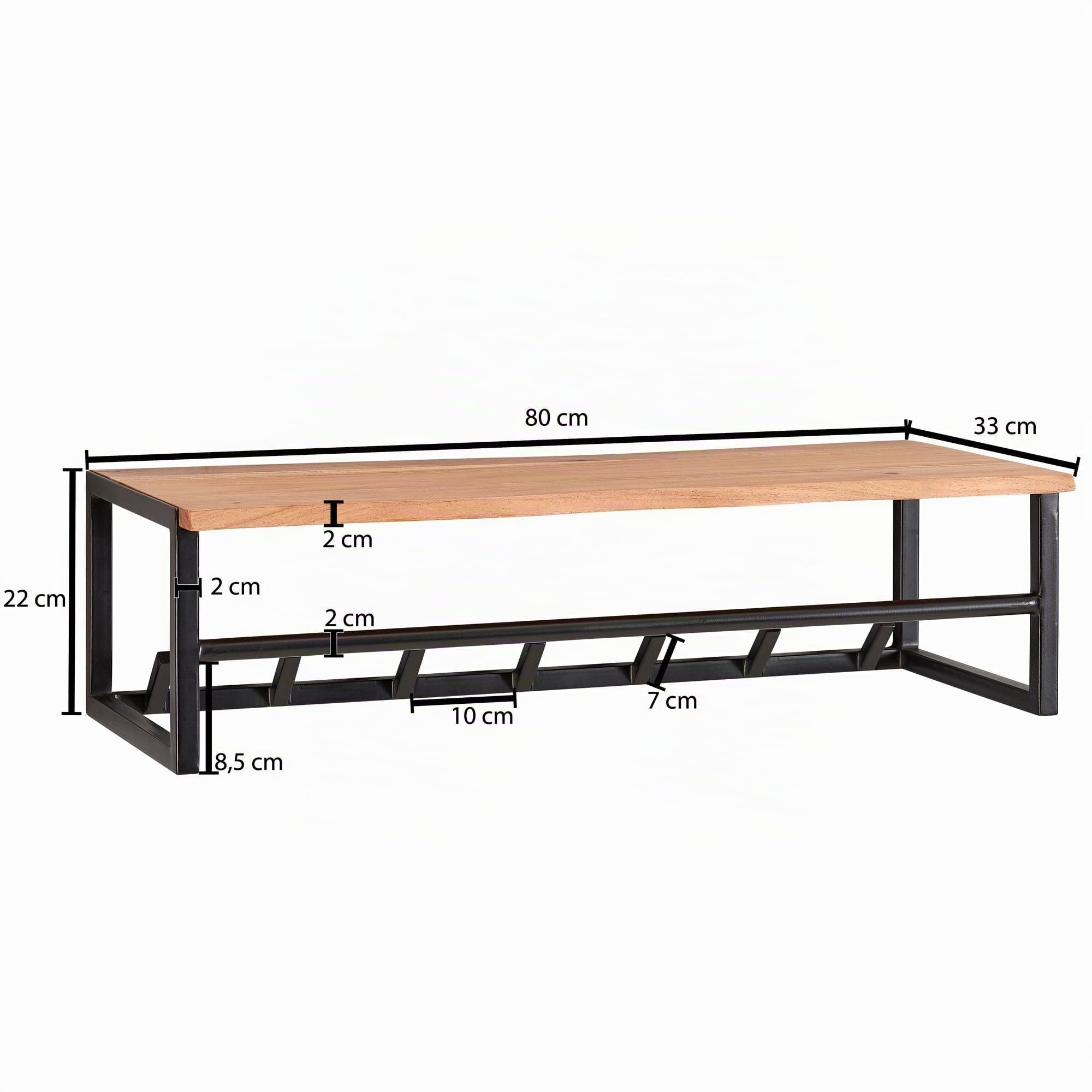 FineBuy Wandgarderobe 80x33x22 cm Akazie Massivholz mit Hutablage