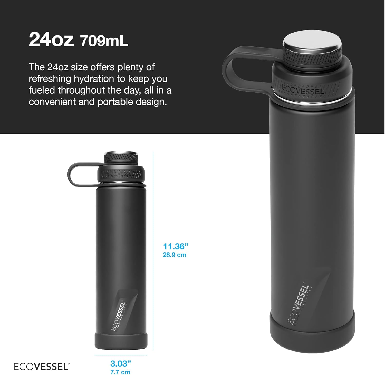 EcoVessel Stainless Steel Water Bottle with Insulated Dual Lid, Insulated Water Bottle with Strainer and Silicone Bottle Bumper, Coffee Mug (Winter Storm, 24 oz)