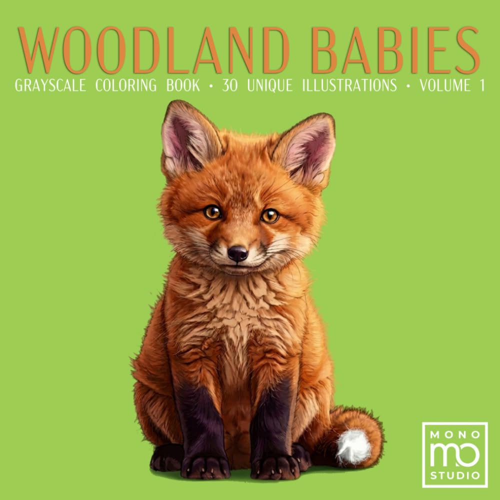 Woodland Babies: A Grayscale Coloring Book Volume 1: 30 Realistic Greyscale Portraits for Adults: A Shaded Coloring Experience with Baby Forest ... Stress Relief. Essential Signature Edition