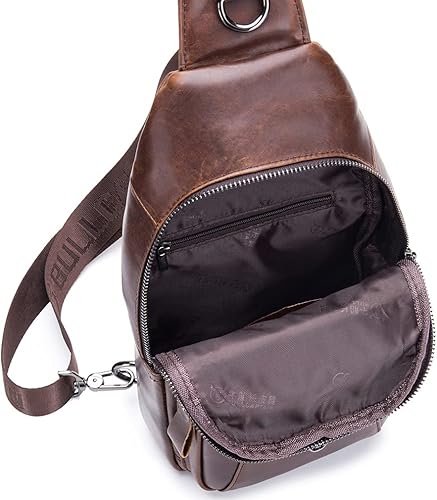 Miniatura 6 de Hebetag Mochila cruzada de cuero para hombres y mujeres, para viajes al aire libre, trabajo, bolsa para el pecho, camping, casual, mochila café, 7.1
