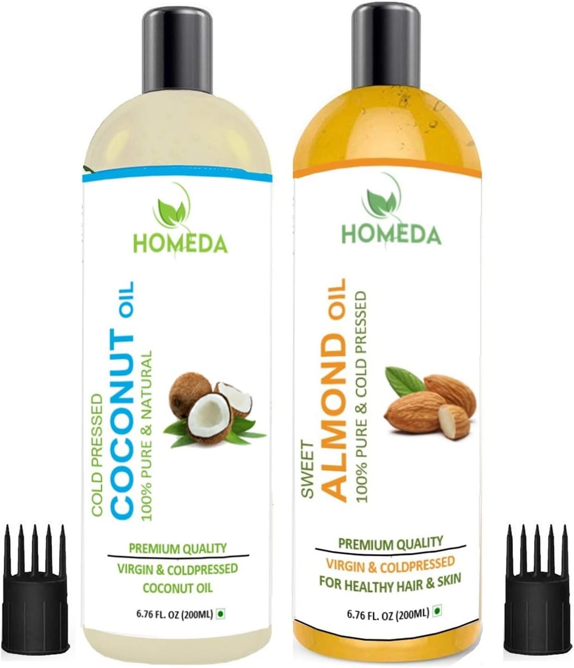 Cold Pressed Sweet Almond Oil & Virgin Coconut Oil combo (200 ml + 200 ml) 100% pure for Hair Growth, Skin Care, Nail, Baby Massage, Eyebrow growth