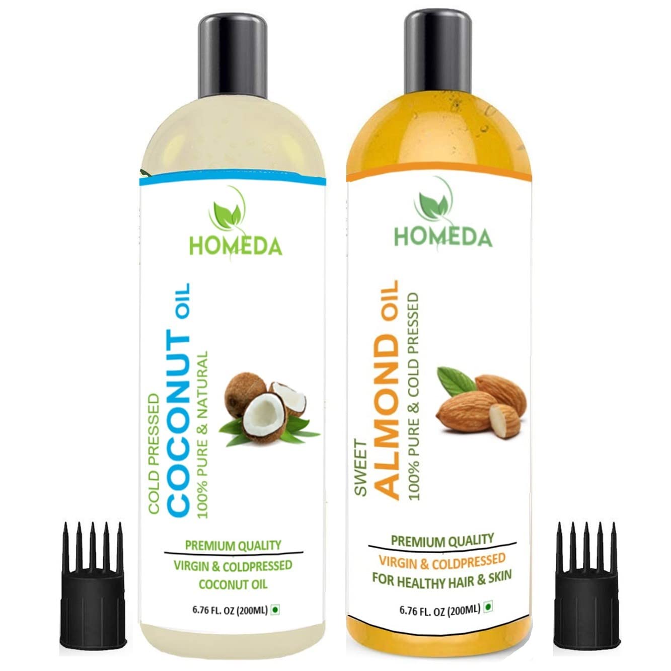 Cold Pressed Sweet Almond Oil & Virgin Coconut Oil combo (200 ml + 200 ml) 100% pure for Hair Growth, Skin Care, Nail, Baby Massage, Eyebrow growth