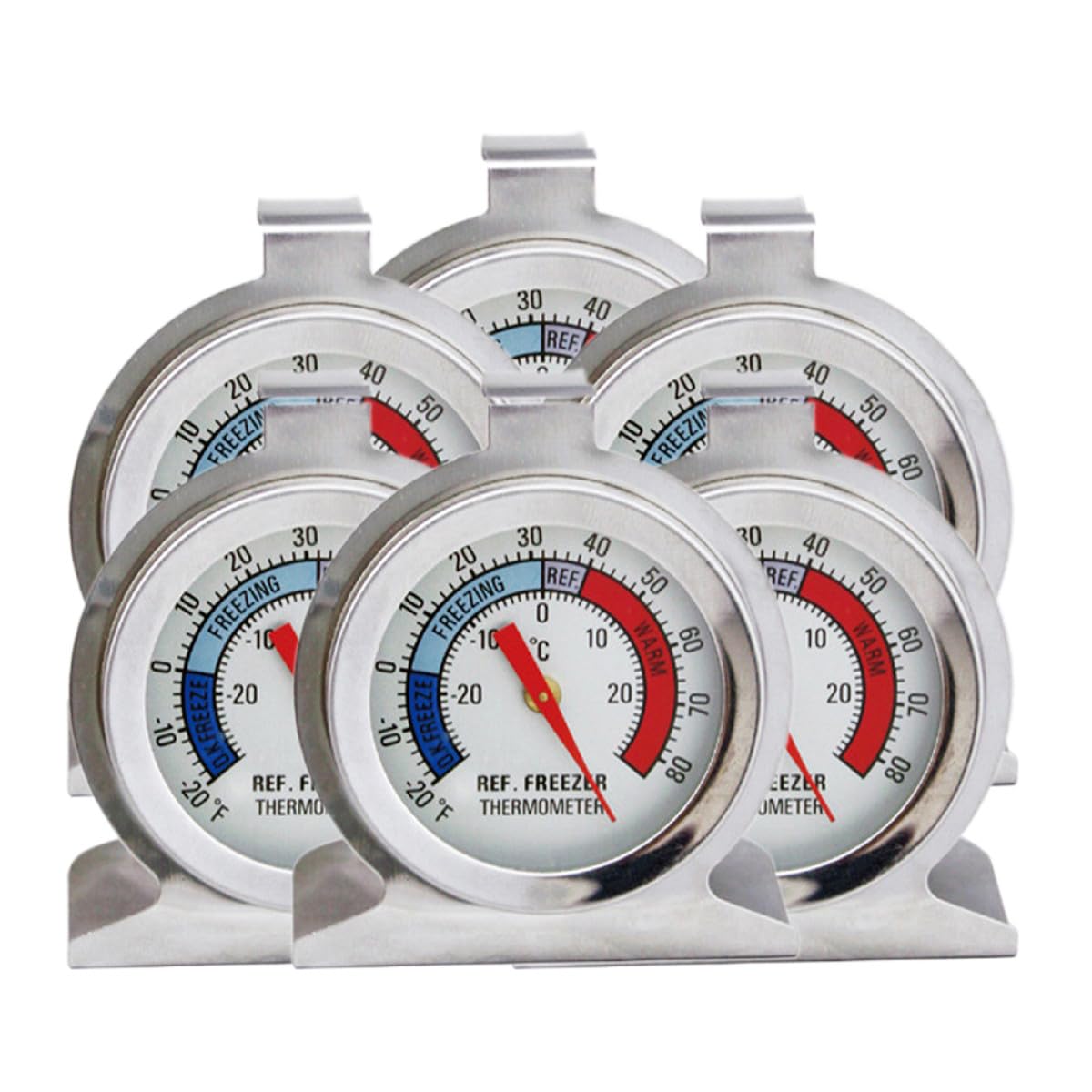 Stainless Steel Refrigerator Thermometer and Freezer Thermometer Set, 6pcs Silver Analog Temperature Gauges for Home and Office Use with Paper Packaging