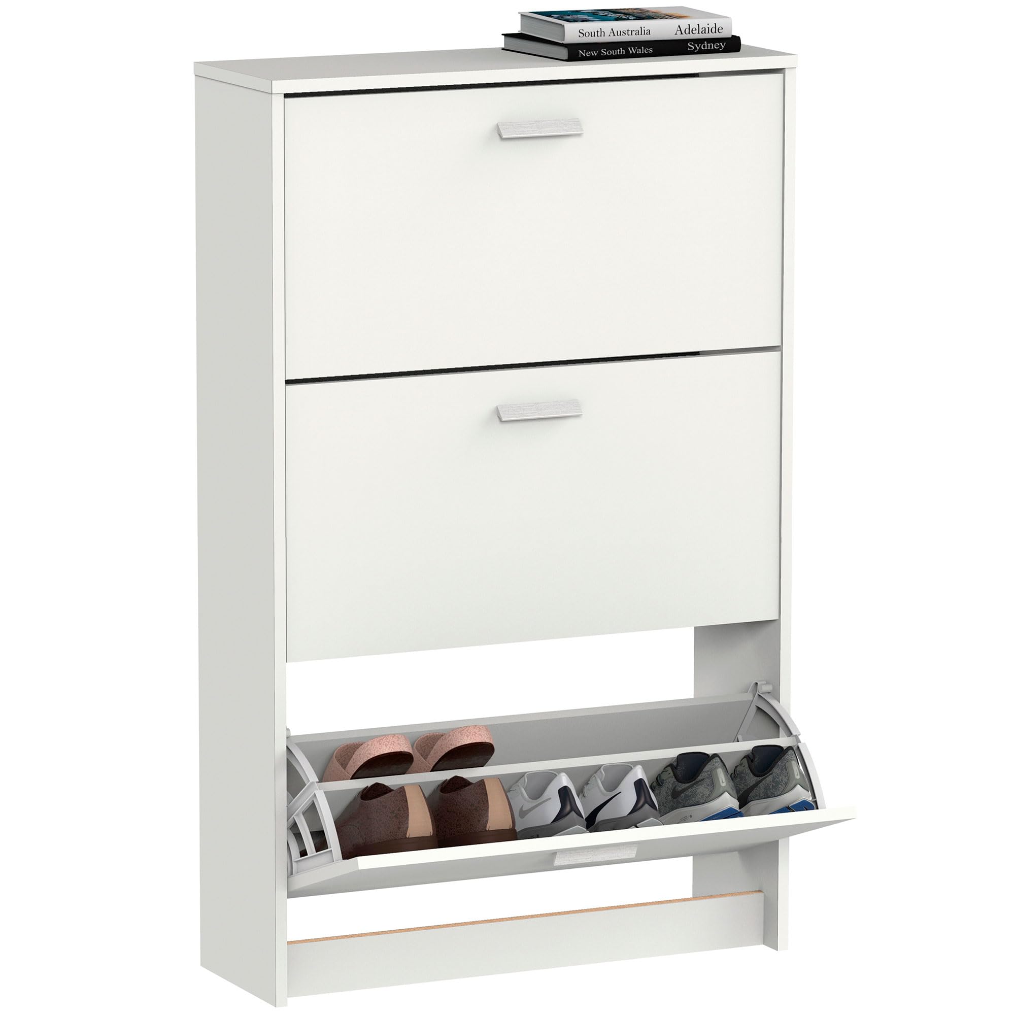 briebe Zapatero Entrada Recibidor, Mueble Auxiliar Estrecho de Madera para Zapatos, 3 Puertas, 119,5x74x25 cm (Alto x Ancho x Profundo), 18 Pares Aproximadamente, Nova (Blanco)