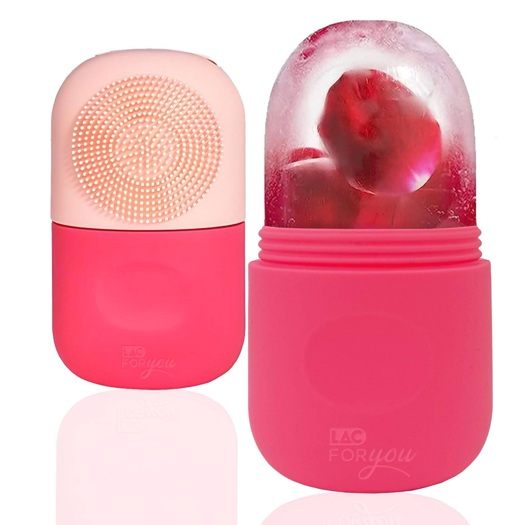 LAC FOR YOU Ice Roller Viso - Rullo Ghiaccio + Spazzola Pulizia Viso - Skincare Accessori per Ridurre il Gonfiore e Restringere i Pori