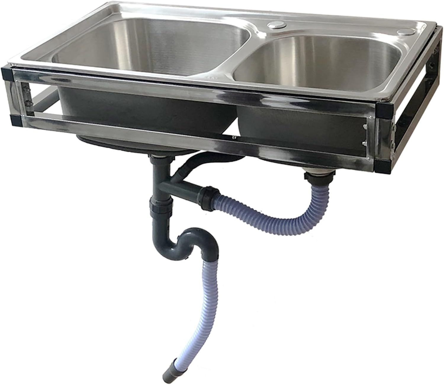 Laundry Sinks, Stainless Steel Wall Mounted Commercial Restaurant Sink, Basin with Faucet and Drain, Multipurpose Vanity Basin for Garage Restaurant Laundry Room Outdoor,Without Tap (With Single