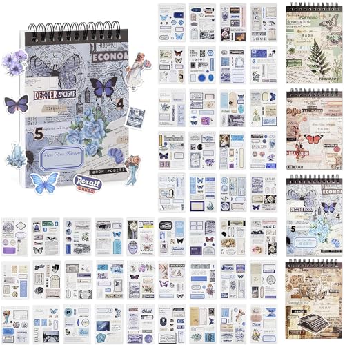 OSLEY Scrapbook Stickers Book, 50 hojas Washi Estéticas Vintage Scrapbooking Pegatinas para Álbum de fotos, Scrapbooking, Bullet Journal Accesorios, Calendarios, Cuaderno de Arte DIY