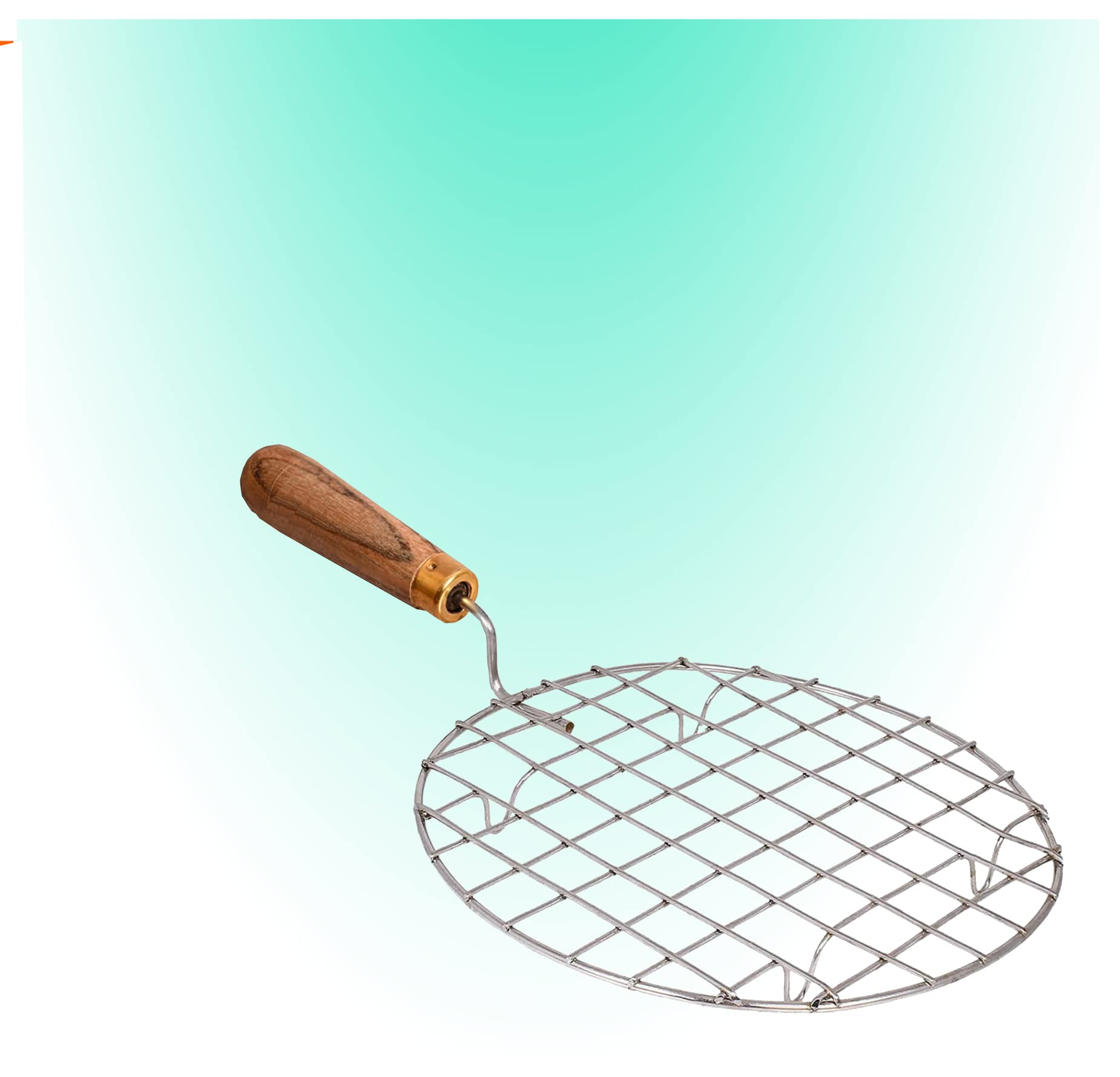 Flixbloom Perfect Kitchen Stainless Steel Round Roti Maker, Barbeque Papad Jali Roaster Chapati Toast Paneer Grill Wooden Handle Vegetable Tandoor Net, Baigan Bharta (Silver) (Round)