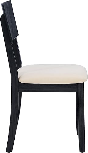 Miniatura 13 de Linon Asiento tapizado de lino beige de madera carbón, silla de comedor Carter, juego de 2, carbón oscuro y beige