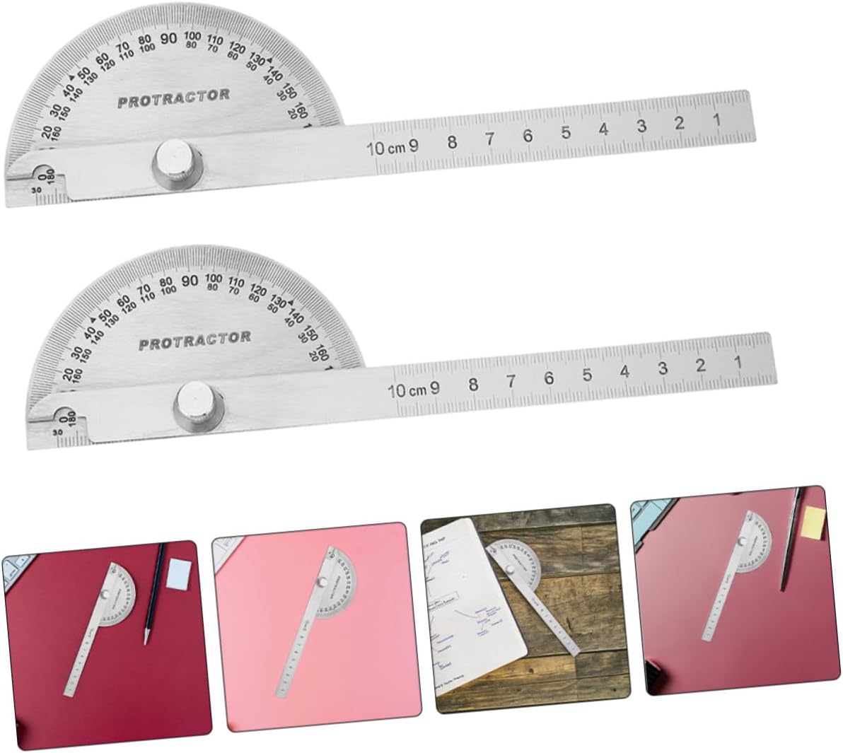 Multifunctional Stainless Steel Angle Protractor Ruler 180° Measurement Tool for Woodworking and Carpentry, Dual-arm 90x100mm Indoor Precision Layout Instrument, 2pcs Set