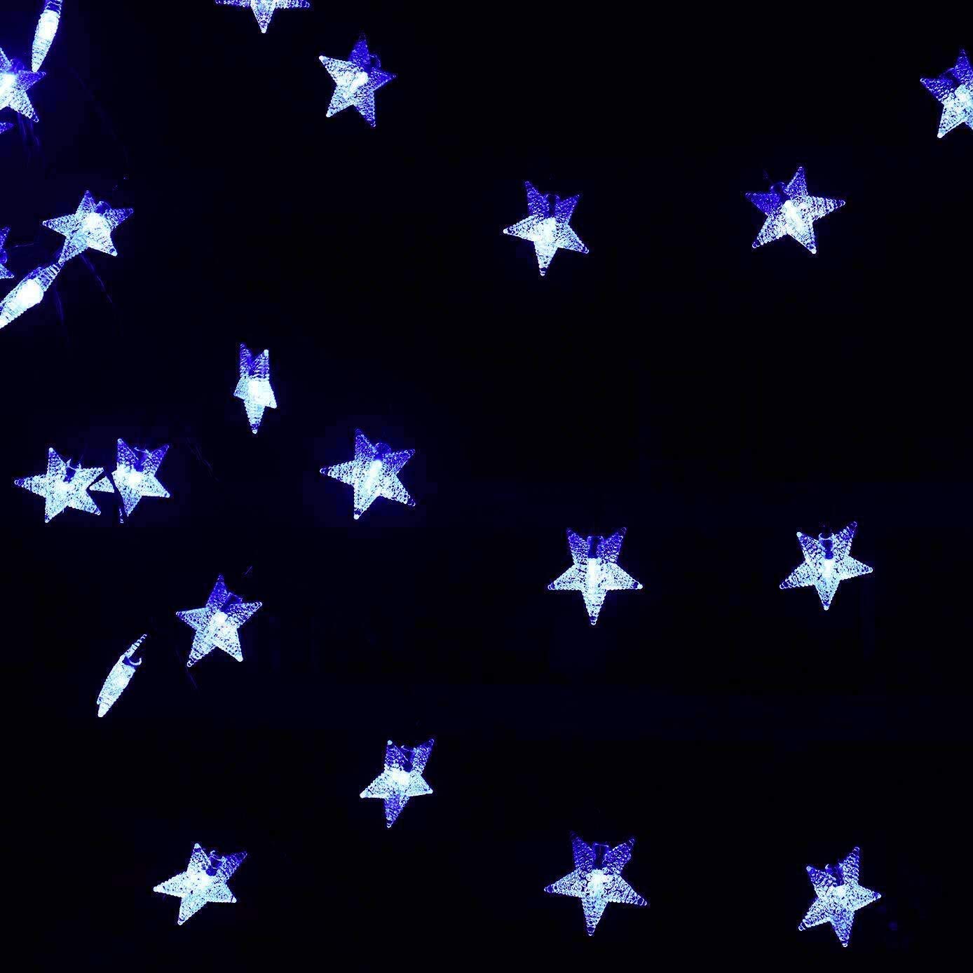 Guirnalda de luces de estrella, 5 m, 50 LED, para interiores, guirnalda de luces parpadeantes con batería (azul)