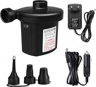 Bomba de Aire Eléctrica, Hinchador Electrico con 3 Boquillas, AC 220V Inflador Electrico 2 en 1 Desinflador para Colchón Hinchable, Barcos Hinchable y Piscina Inflable
