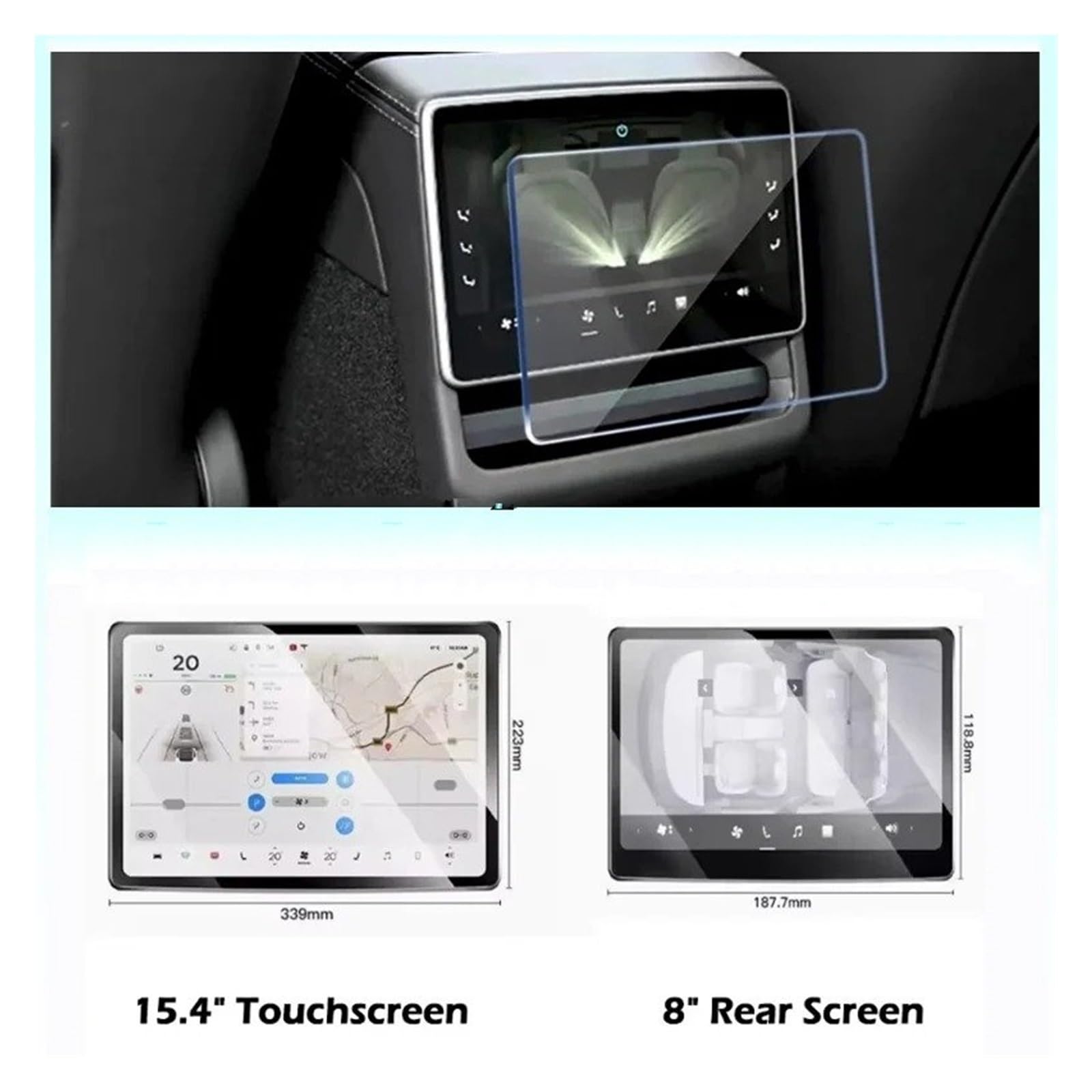 Protector De Pantalla Vidrio Templado Para Tesla Para Model Para Y 2025 Juniper Highland, Táctil 15.4" Trasera 8" Protector pantalla cristal templado
