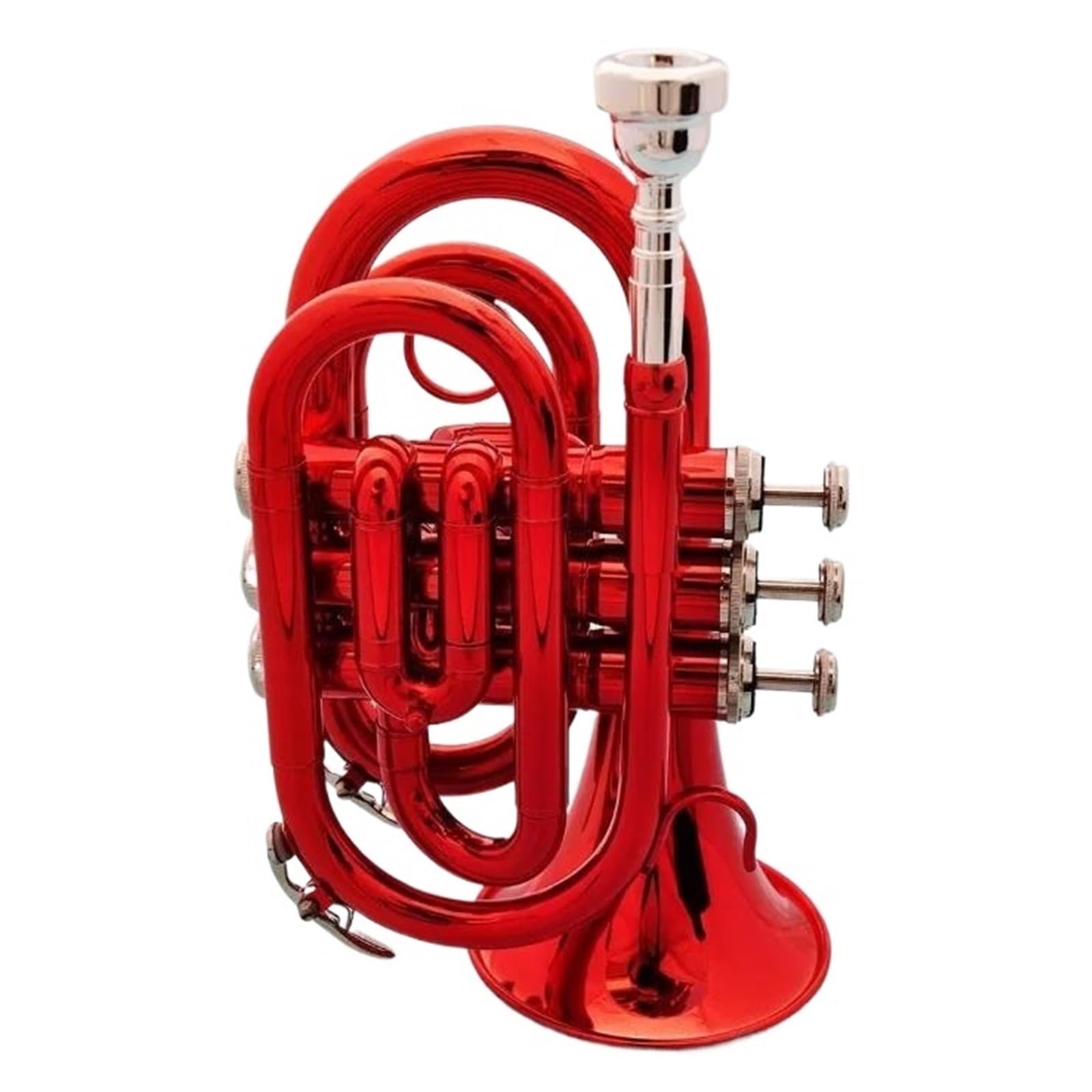 Trąbki Trąbka Kieszonkowa Bb, Płaski Mosiężny Instrument Dęty Z Ustnikiem, Futerał Do Przenoszenia Akcesoriów (Color : Crimson)