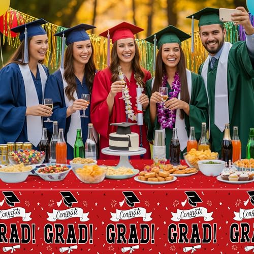 Image of 2 PCS Graduation Tablecloth, 108 inch X 54 inch Red Graduation Table Decorations 2026, Disposable Plastic Tablecover for Grad Decor Party Supplies, Rectangle Table Cover for Class 2026 Congrats Grad for Kids