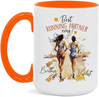 Personalized Name Running Partner Coffee Mug 11oz 15oz, Custom Running Accent Cup With Watercolor Design, Novelty Marathon Runner Mug Gift For Partner, Customized Sport Lover Ceramic Tea Cup