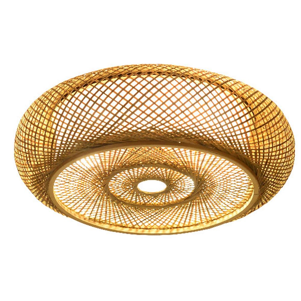 OZBMA Bamboo Mesh Hanging Pendant Light Modern Rattan Chandelier Fixture, Unique Wicker Semi Flush Mount Ceiling Lamp Industrial Weave Lighting for Kitchen Dining Room (size_name 40cm)