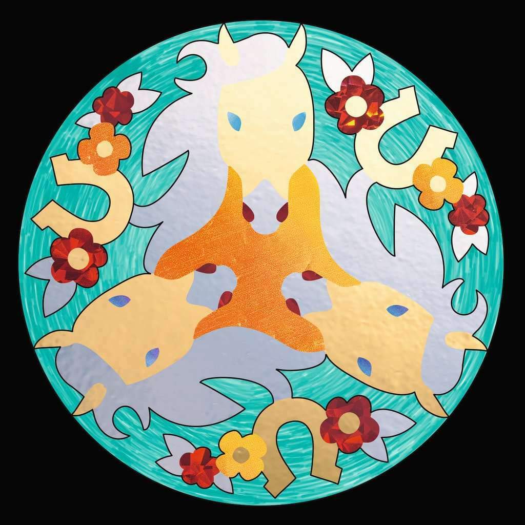 Mandala Métallique Ravensburger – Chevaux Stylés, 4 Modèles Avec Feuilles Scintillantes Dès 6 Ans