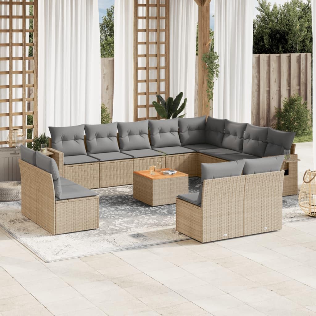 ZEYUAN Set Divano da Giardino 13 pz con Cuscini Beige in Polyrattan,Set di Conversazione per Patio,Set di Mobili da Giardino,Set Divani da Giardino-3224813