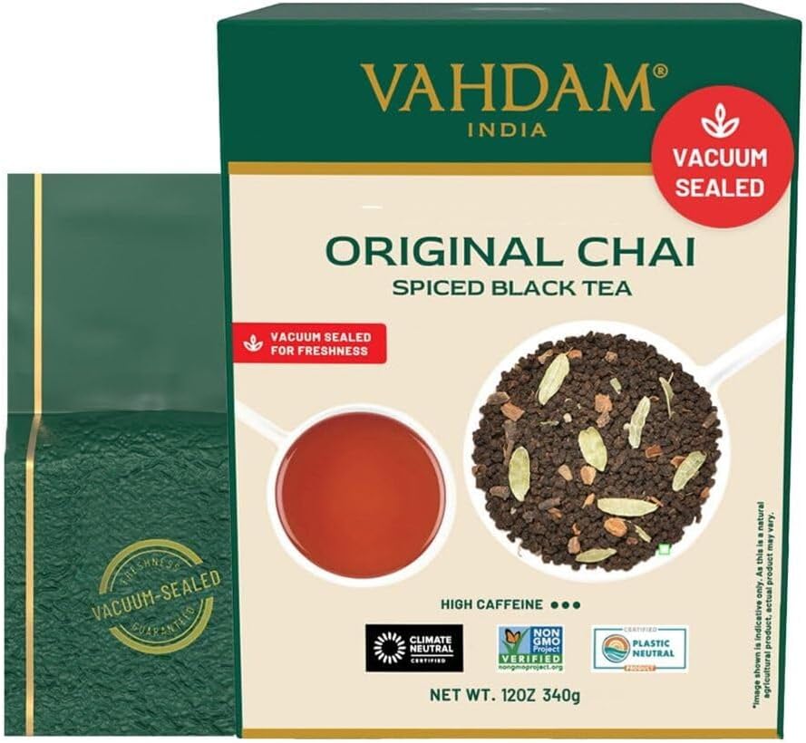 VAHDAM Masala Chai Tea - Loose Leaf 170+ Cups (340g) Blend of Black Tea with Cinnamon, Cardamom, Cloves & Black Pepper | Vacuum Sealed Pack