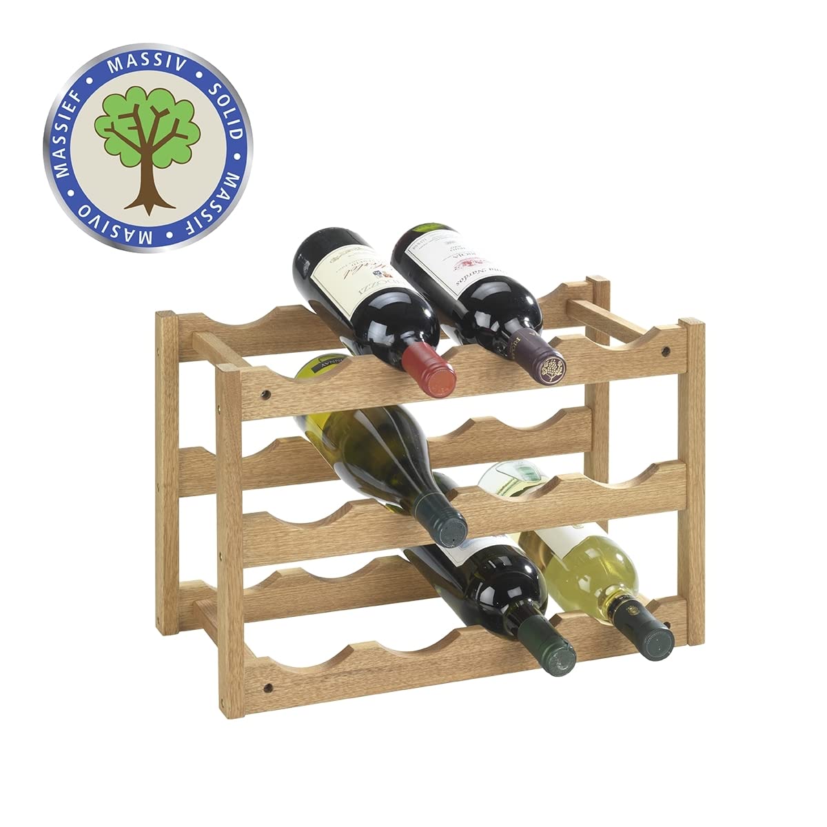 WENKO Scaffale porta bottiglie di vino Norway, scaffale legno per vino fino a 12 bottiglie, portabottiglie in noce da terra a 3 piani