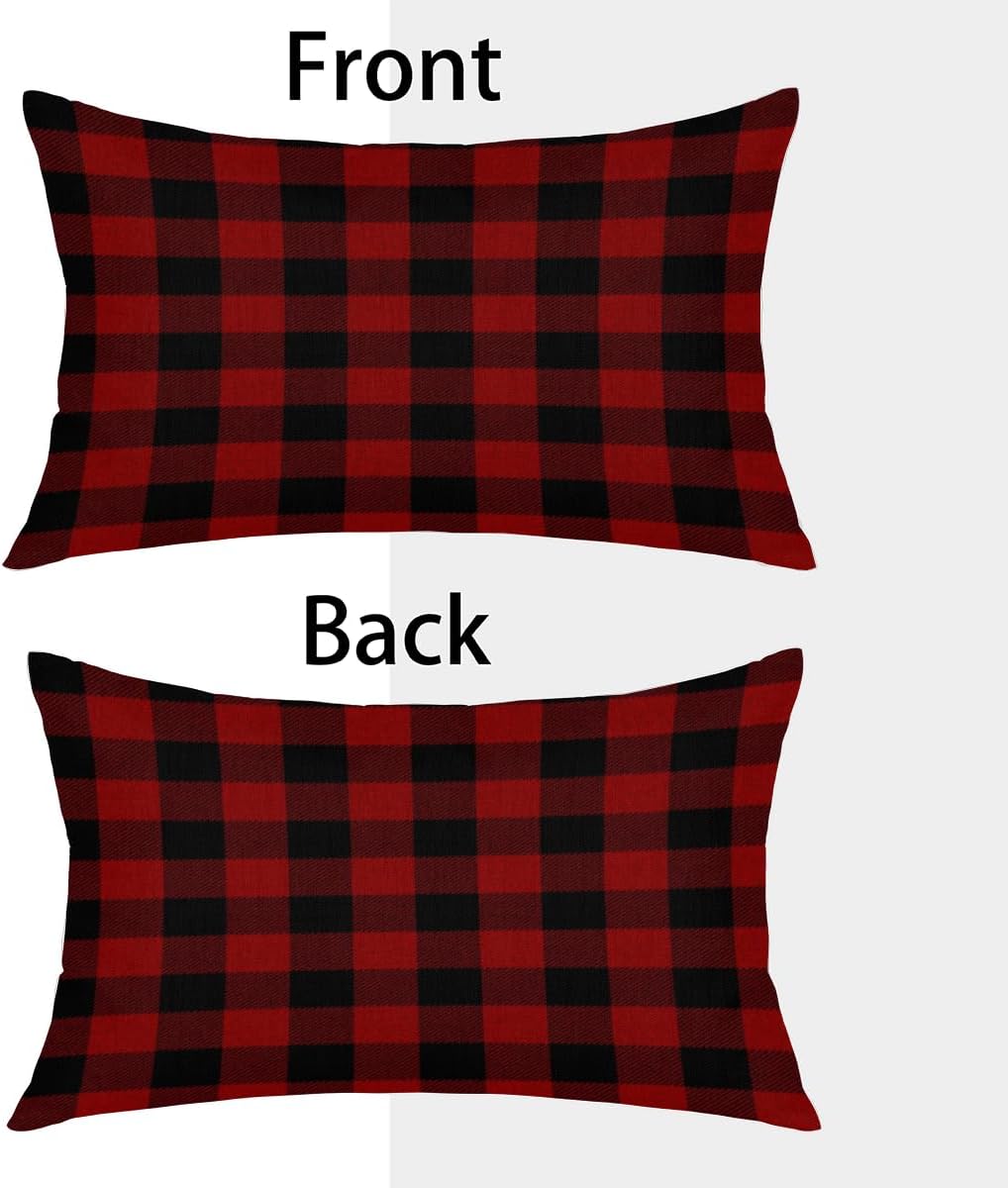 Red Black Buffalo Plaid Throw Pillow Covers Set of 2 12x24 Inch Decorative Cushion Case Modern Farmhouse Breathable Pillowcase for Couch Sofa Bed Car Living Room Home Decor
