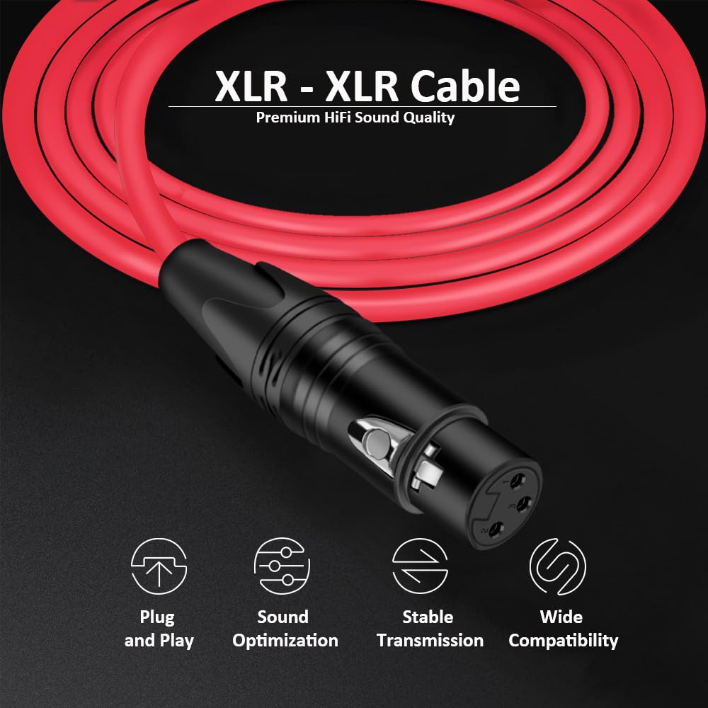 Cavo di estensione audio per microfono per strumenti XLR 50FT bilanciato 3 pin XLR maschio a XLR femmina Mic cavo - rosso