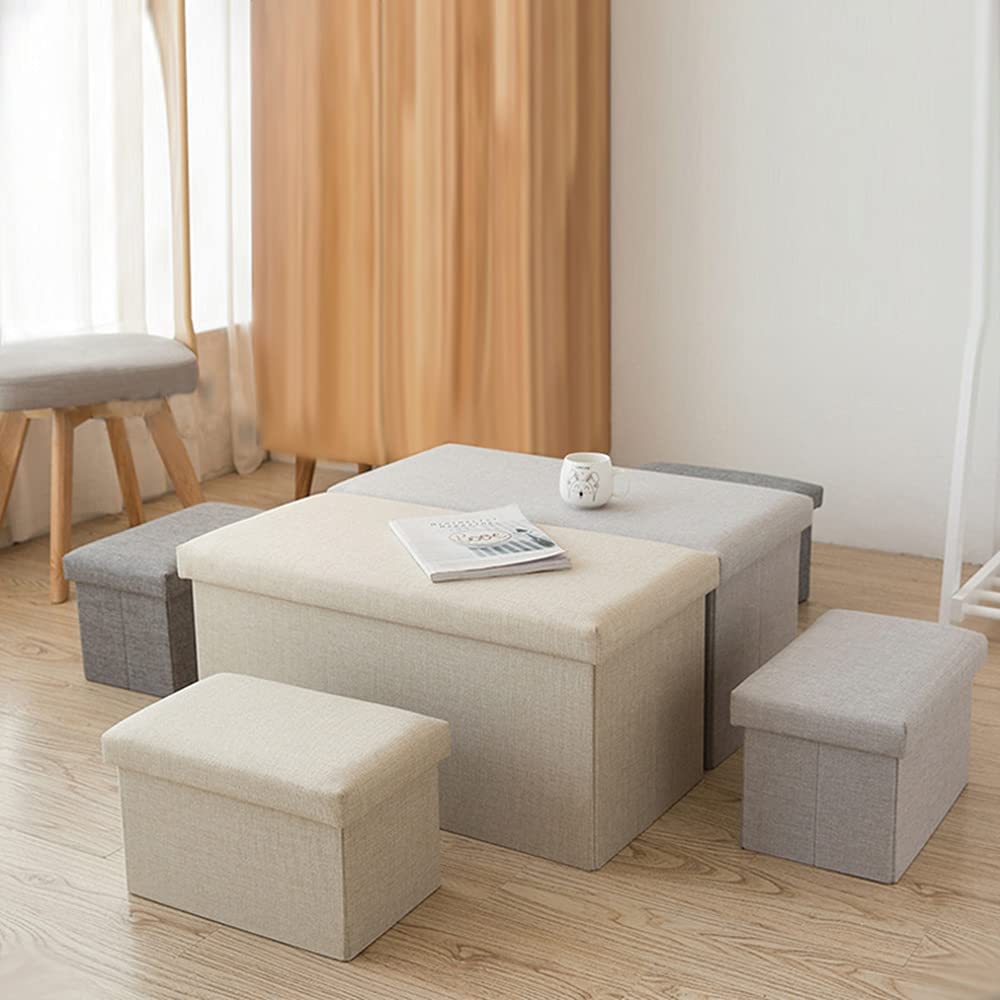 ZIQIAO Thicker Linen Fabric Folding Storage Ottoman Bench Foot