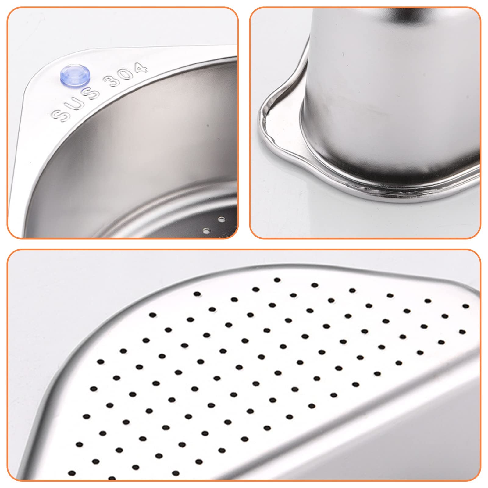 Filtro per lavandino, lavello triangolare in acciaio inox 304, multifunzione, da cucina, per lavello, cestello di filtro, scolapasta per stoviglie, frutta e verdura (argento