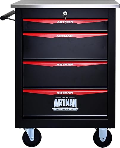 Caja de herramientas con 4 cajones con taquilla, caja de herramientas móvil de metal de 22.2 pulgadas de D, caja de almacenamiento de hardware