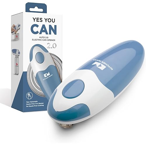 Kitchen Mama Auto 2.0 Electric Can Opener: Blade Opens Almost Any Can Pop or Soda Can - Automatic, Hands Free, Safe, Smooth Edge, Lid Remover, Battery Operated, Cordless, YES YOU CAN (Morandi Blue)