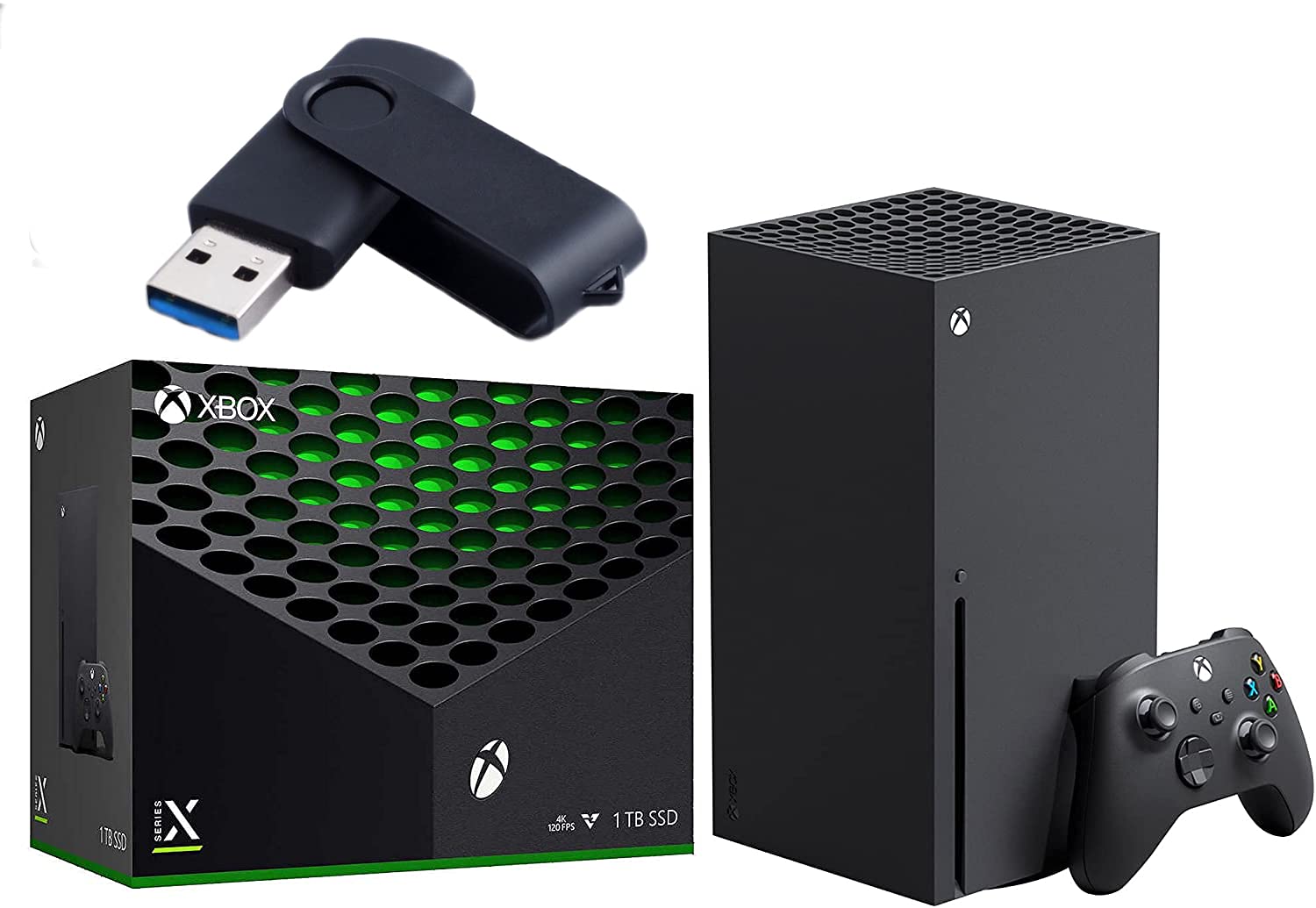 Microsoft Xbox Series X 1TB SSD Video Game Console, Black - 1 Xbox Wireless Controller - 16GB GDDR6 Memory, 8X Cores Zen 2 CPU, 8K HDR, 120 FPS, 4K UHD Blu-Ray - 64GB USB Flash Drive