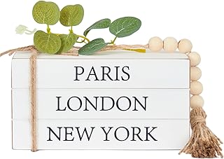 HEYTUYA Decorative Books for Home Decor, Faux Books for Table Decorations,Rustic Farmhouse Decor Books with Wood Beads String for Shelf Coffee Table Mantle Decoration (Paris, London, New York)