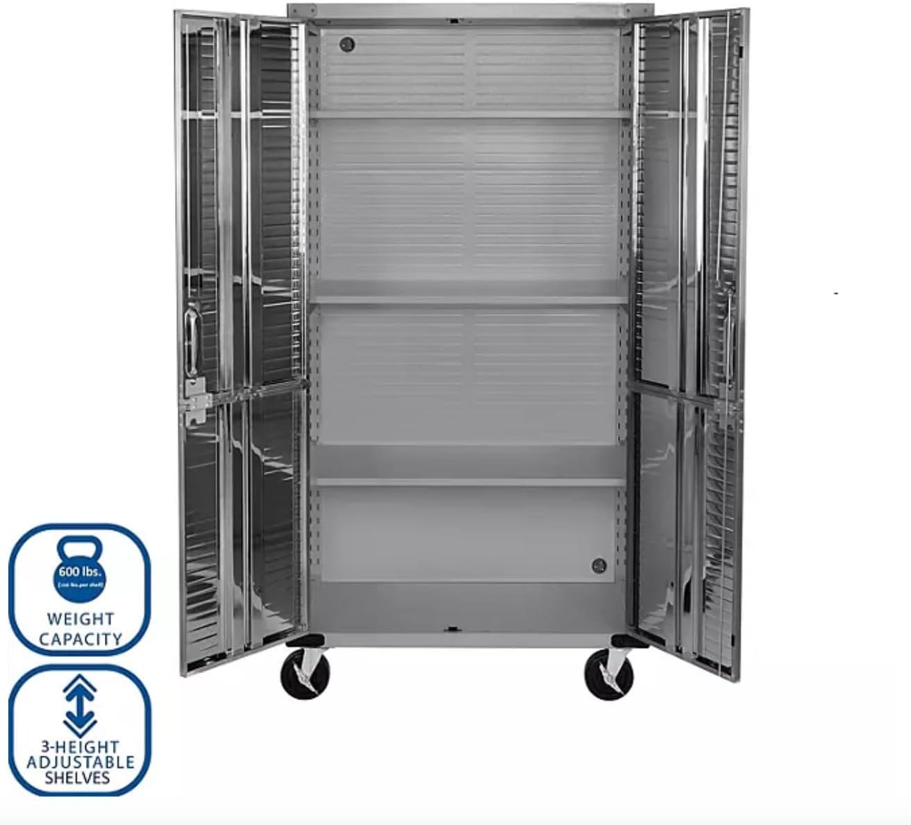 Heavy-Duty Storage Cabinet with Roller Doors, Rolling Casters (Granite Grey, 36" W x 18" D x 72" H)