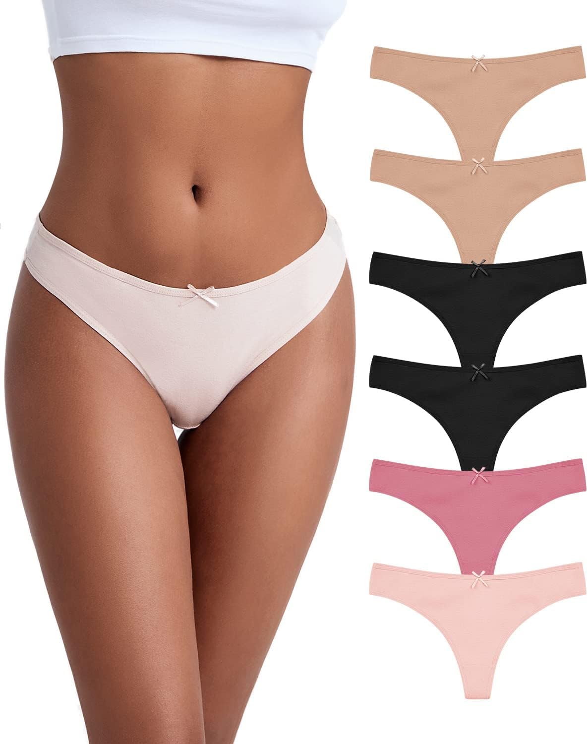 Jo & Bette Cotton Thongs for Women - 6 or 12 Pack Panties - Thongs Underwear Women Breathable No show Seamless