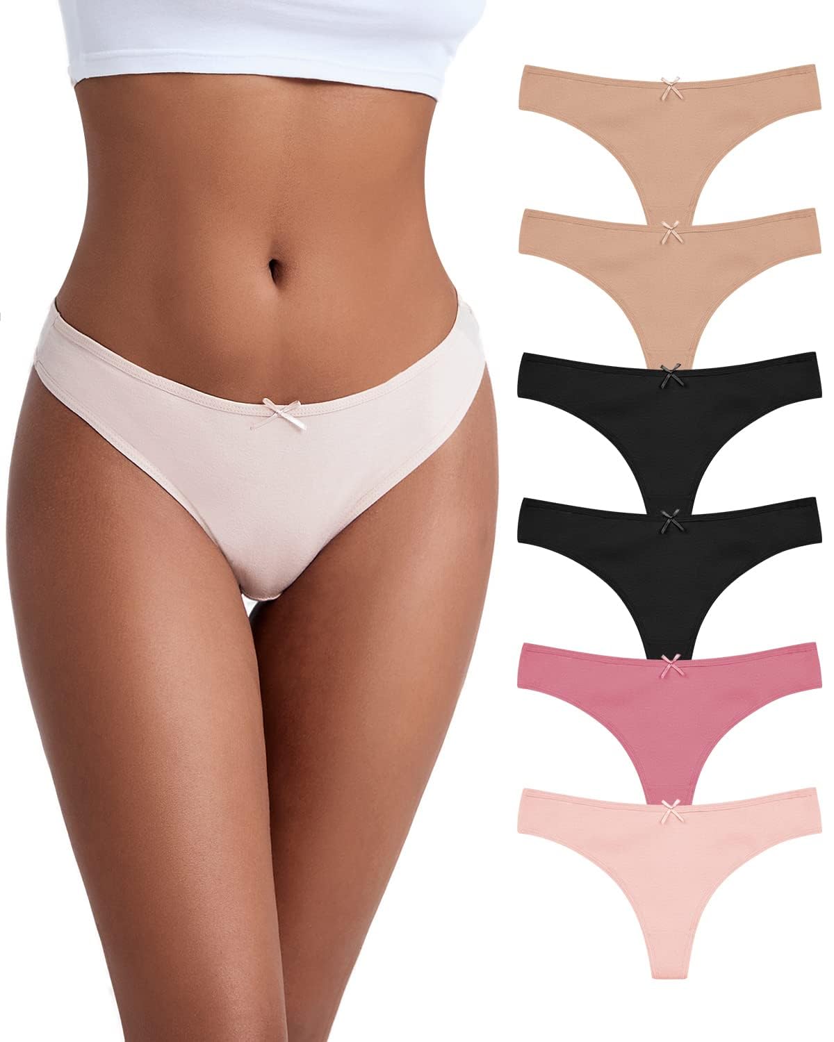 Jo Bette Cotton Thongs for Women - 6 or 12 Pack Panties - Thongs Underwear Women Breathable No