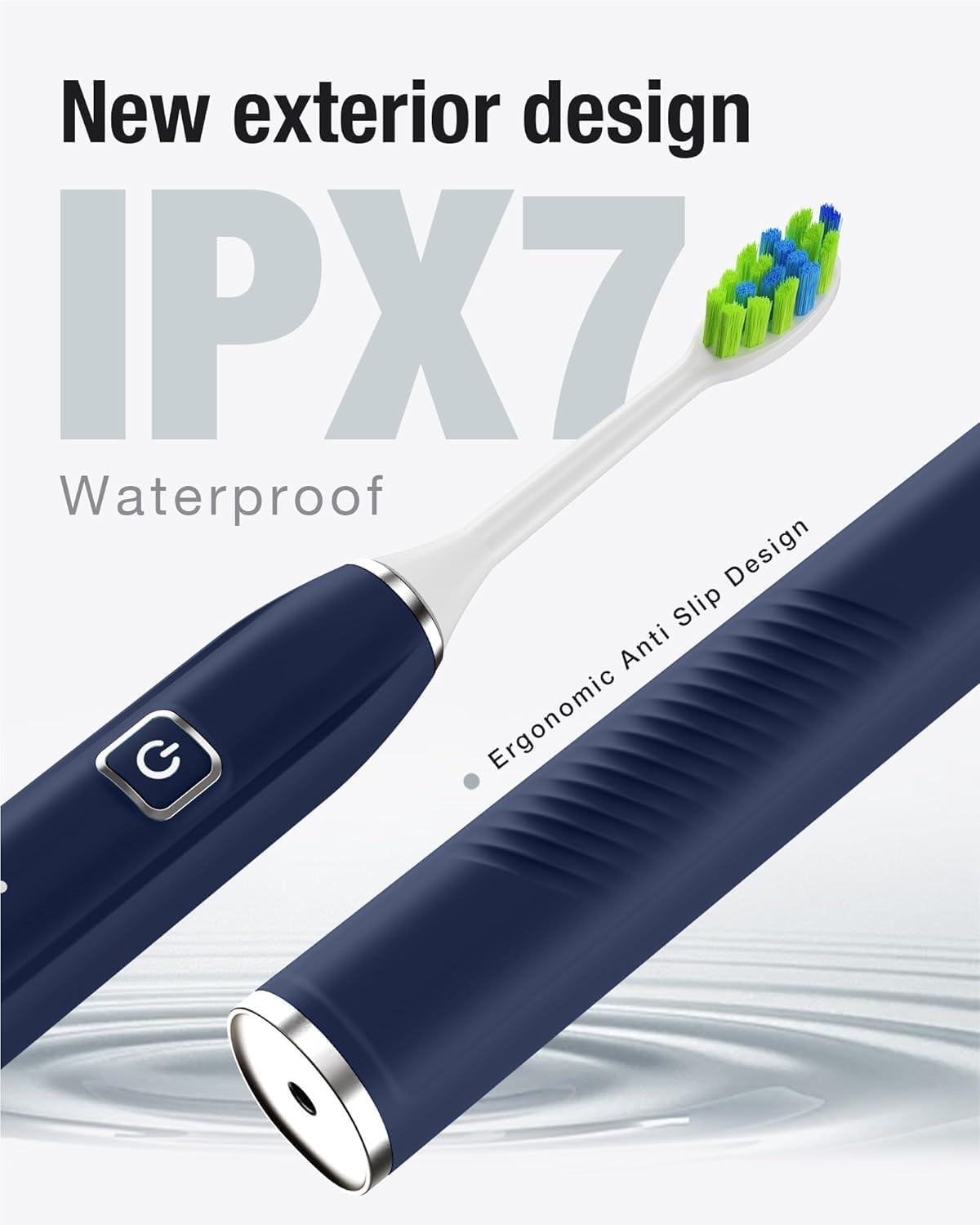 7AM2M Ultrasonic Electric Toothbrush with 6 Brush Heads for Adults&Kids, One Charge for 120 Days, USB-C Charge, 5 Modes, 40000VPM Powered Toothbrush, 2 Minutes Built in Smart Timer (Navy Blue)