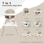 Baby High Chair, 7 in 1 Convertible High Chairs for Babies and Toddlers, Kids Learning Table, Building Block Table, Toddler Dining Chair with 360° Rotating Seat, 5-point Safety Harness (Khaki)
