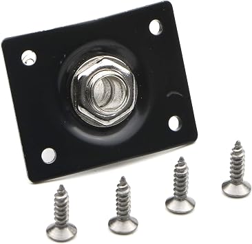 Swhmc 1/4 Inch Guitar Output Jack Plate, 6.35mm Metal Jack Socket with 4 Screws, Replacement for Electric Guitar Bass, Les Paul Telecaster Stratocaster Parts Black