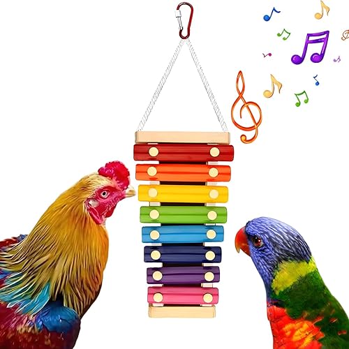 Chicken Xylophone Toy for Hens & Birds - Colorful Suspensible 8-Key Metal Xylophone | Suspensible Cage Accessories,Bird Cage Toy for Parrots, Parakeets, Budgies, Lovebirds, Chickens
