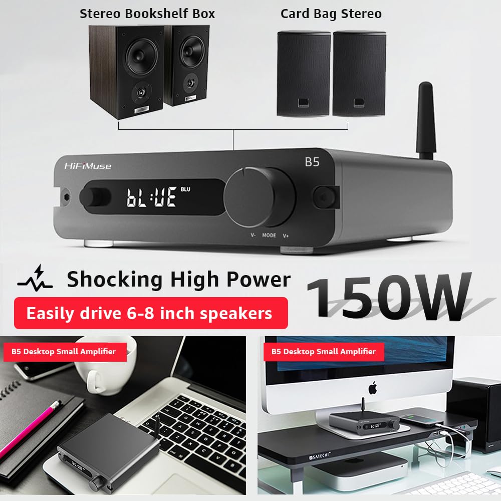 B5 2 Channel Home Audio Component Amplifiers 150W*2, Mini Class D Amp with TPA3116, for HiFi Home Theater AVR Receiver Component, Bass and Treble Control